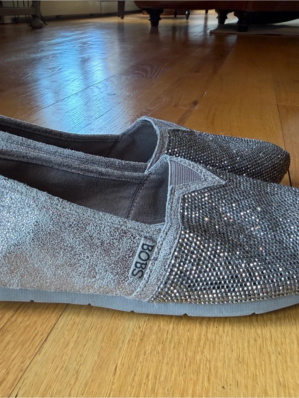 BOBS from Skechers Silver Rhinestone Slip-On Flats